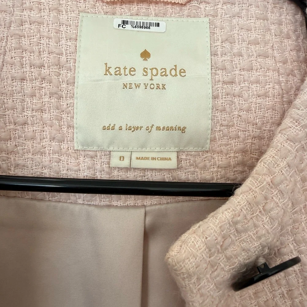 Kate Spade Bow Tweed Coat in Rose Dew Pink with Detachable Black Velvet Bow - Picture 4 of 8